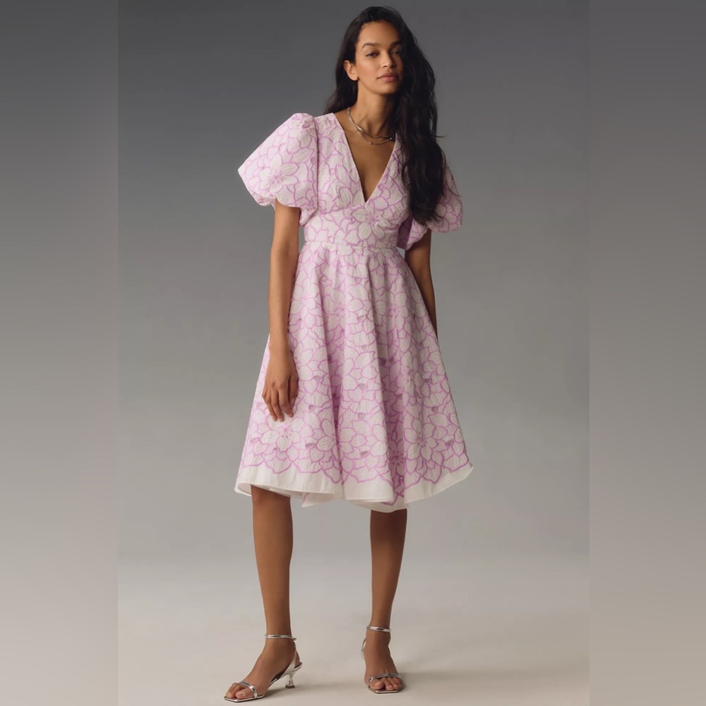 MAC DUGGAL
Puff-Sleeve V-Neck A-Line Knee-Length Dress Anthropologie - Picture 5 of 17
